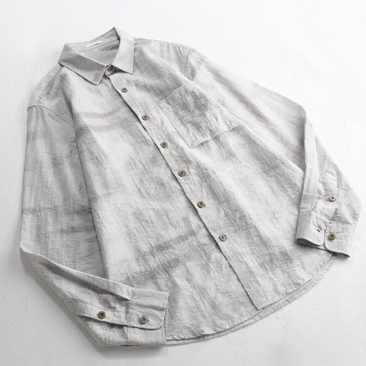 Buddha Stones Spring Summer Casual Minimalist Button-Up Solid Grey Ink Wash Men's Shirts With Patch Pocket - image 2