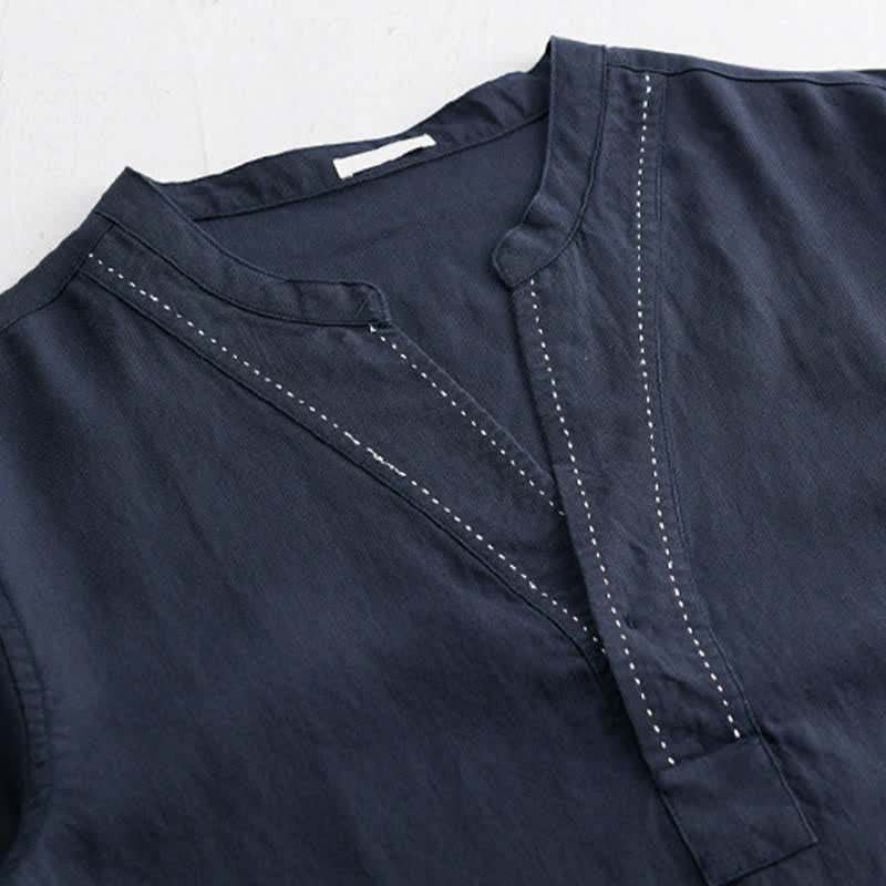 Buddha Stones Summer Casual V-Neck Solid Men's Short Sleeve T-Shirts - image 10