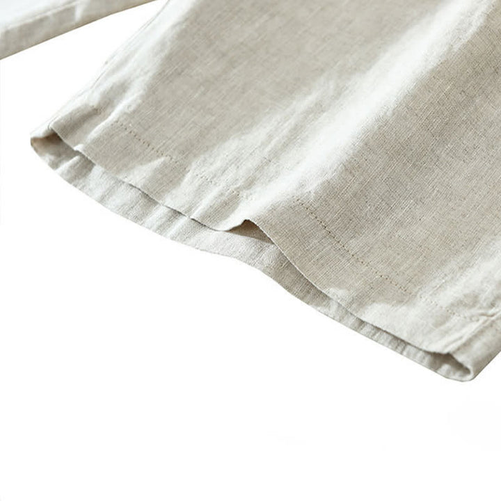 Buddha Stones Summer Casual Minimalist Drawstring Zipper Design Solid Linen Men's Shorts With Pockets - image 9