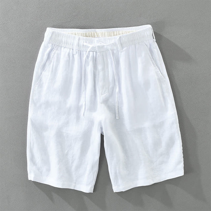 Buddha Stones Summer Casual Minimalist Drawstring Zipper Design Solid Linen Men's Shorts With Pockets - White - US/UK/AU46，EU56 (3XL) - image 12