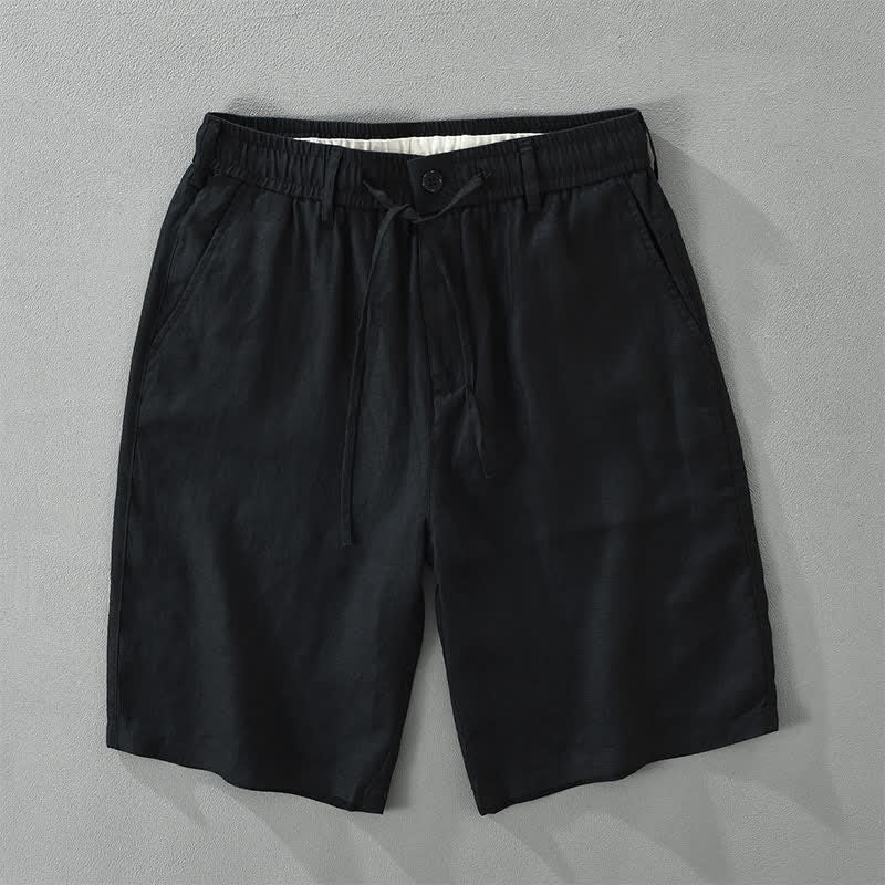 Buddha Stones Summer Casual Minimalist Drawstring Zipper Design Solid Linen Men's Shorts With Pockets - Black - US/UK/AU46，EU56 (3XL) - image 11