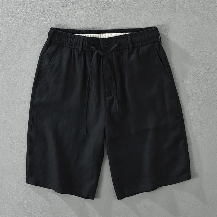 Buddha Stones Summer Casual Minimalist Drawstring Zipper Design Solid Linen Men's Shorts With Pockets - Black - US/UK/AU46，EU56 (3XL) - image 11