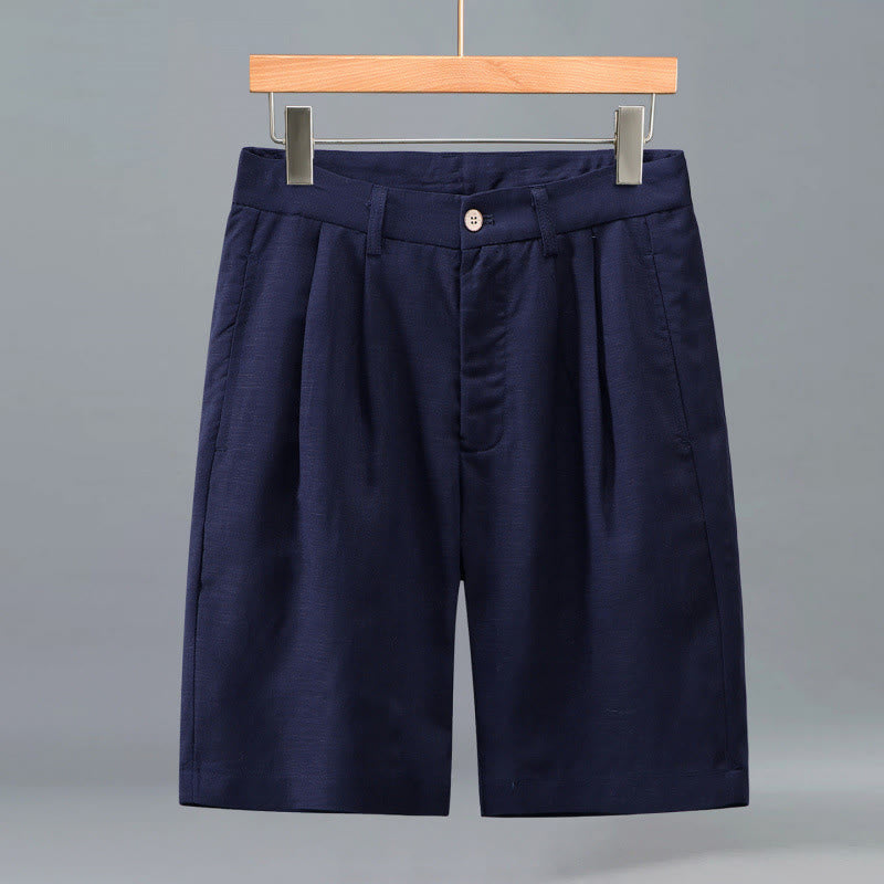 Buddha Stones Summer Casual Button Zipper Design Solid Front Pleats Men's Shorts With Pockets - MidnightBlue - US/UK/AU46，EU56 (3XL) - image 8