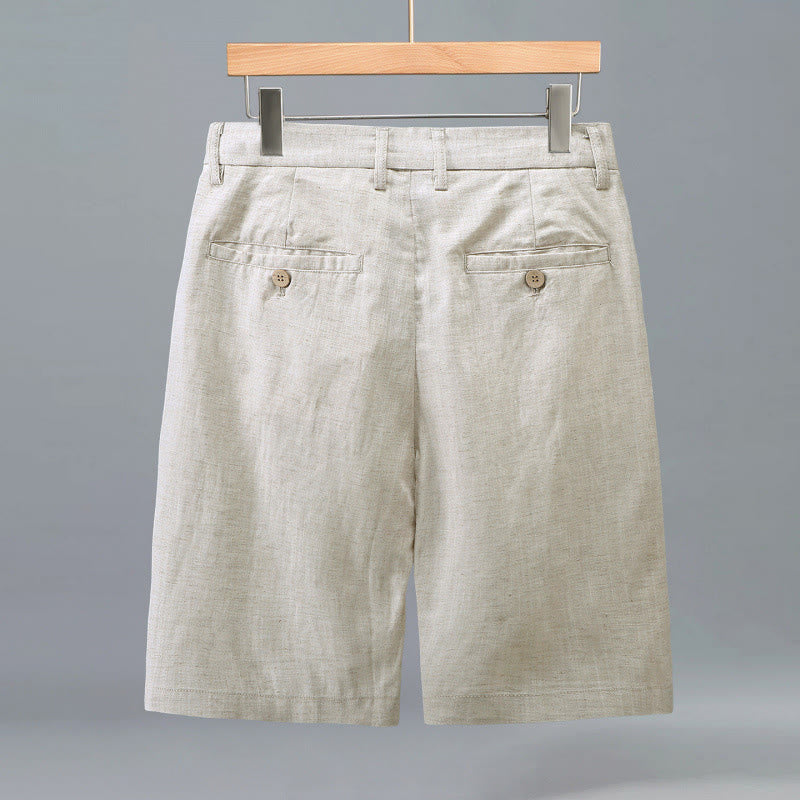 Buddha Stones Summer Casual Button Zipper Design Solid Front Pleats Men's Shorts With Pockets - image 1