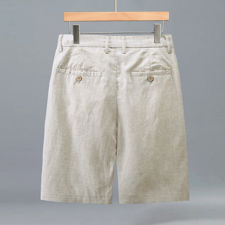 Buddha Stones Summer Casual Button Zipper Design Solid Front Pleats Men's Shorts With Pockets - image 1