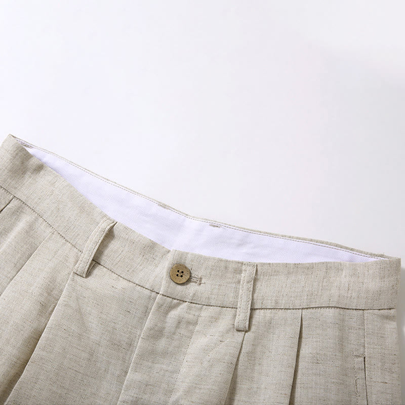 Buddha Stones Summer Casual Button Zipper Design Solid Front Pleats Men's Shorts With Pockets - image 3