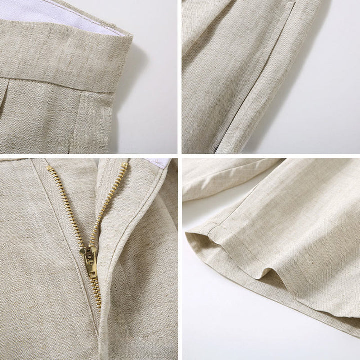 Buddha Stones Summer Casual Button Zipper Design Solid Front Pleats Men's Shorts With Pockets - image 2