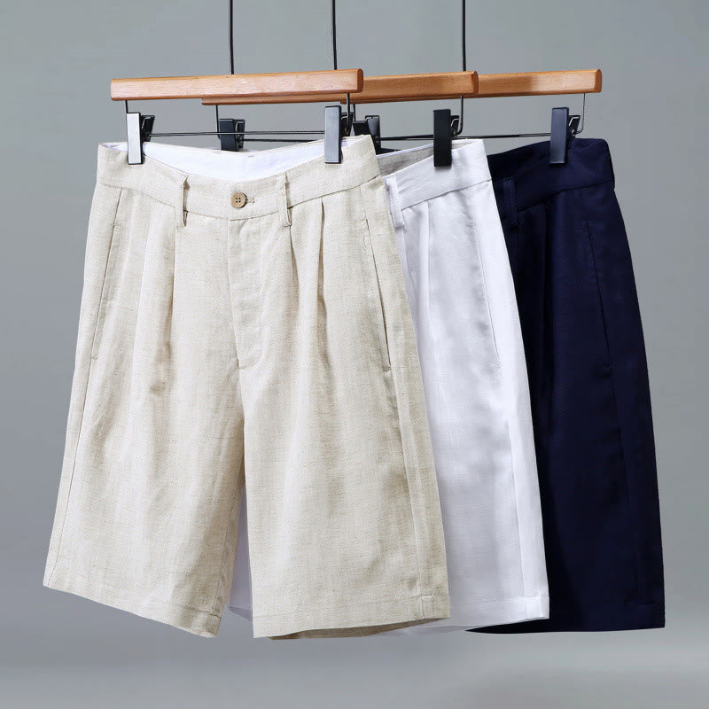 Buddha Stones Summer Casual Button Zipper Design Solid Front Pleats Men's Shorts With Pockets - image 10