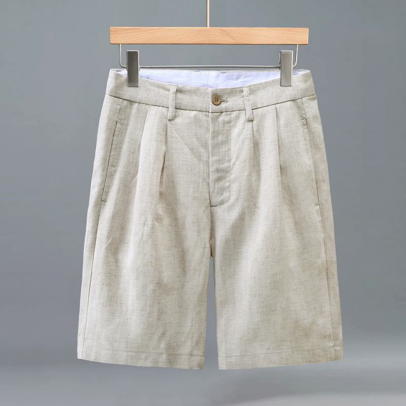 Buddha Stones Summer Casual Button Zipper Design Solid Front Pleats Men's Shorts With Pockets - Beige - US/UK/AU46，EU56 (3XL) - image 0