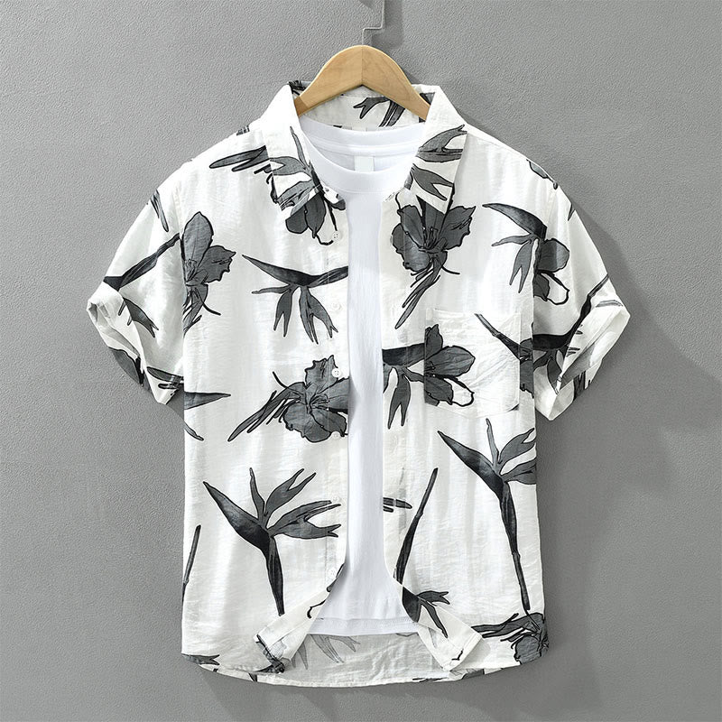 Buddha Stones Summer Casual Button-Up Floral Men's Shirts With Patch Pocket - White - US/UK/AU42，EU52 (3XL) - image 0