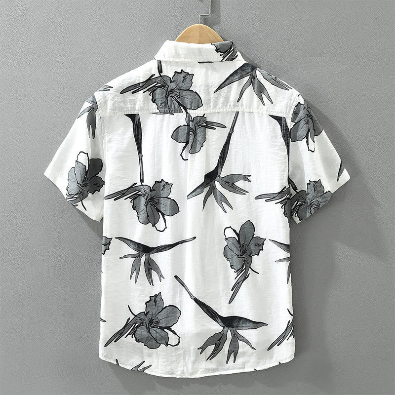 Buddha Stones Summer Casual Button-Up Floral Men's Shirts With Patch Pocket - image 1