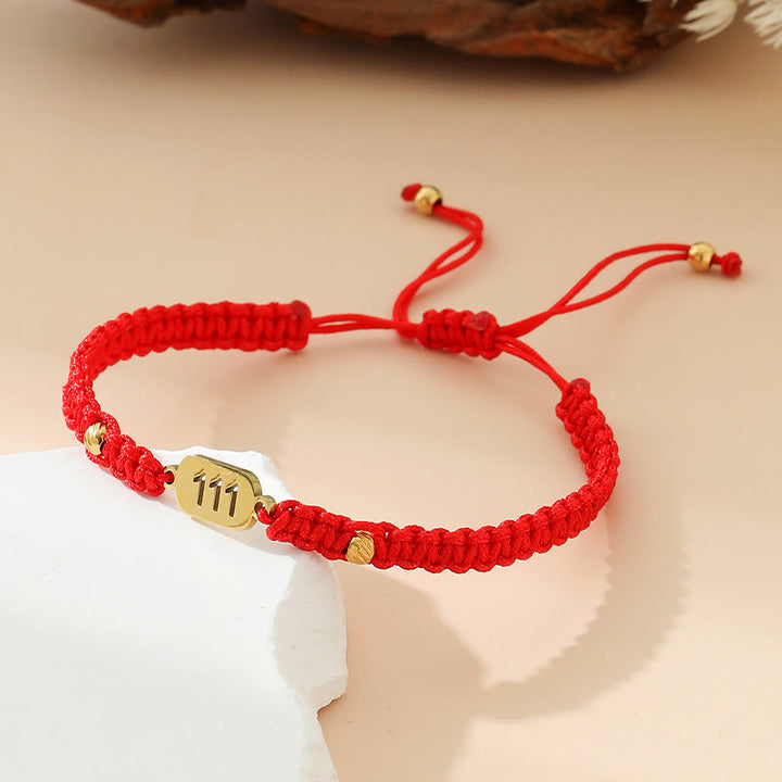 Buddha Stones Angel Numbers Red Black Braided String Connection Bracelet - 111 red string - image 1