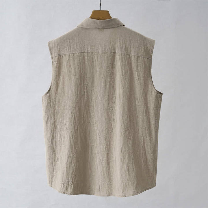 Buddha Stones Summer Casual Minimalist Button-Up Solid Men's Sleeveless Shirts - image 15