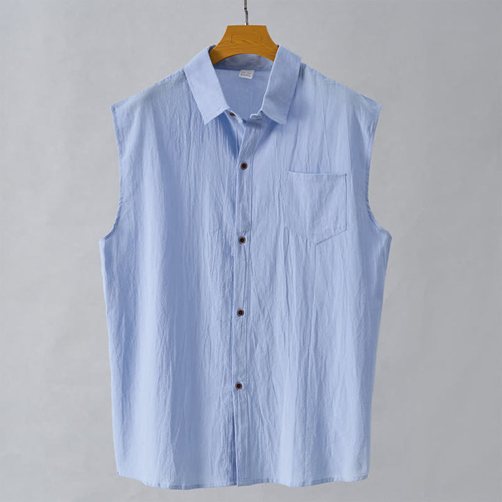 Buddha Stones Summer Casual Minimalist Button-Up Solid Men's Sleeveless Shirts - LightBlue - US/UK/AU44，EU54 (3XL) - image 19
