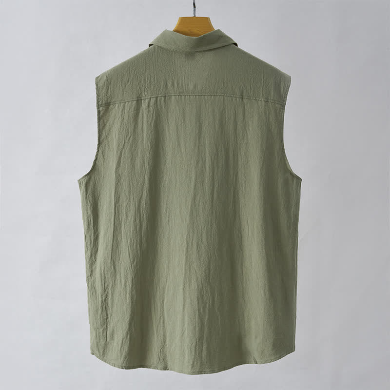 Buddha Stones Summer Casual Minimalist Button-Up Solid Men's Sleeveless Shirts - image 9