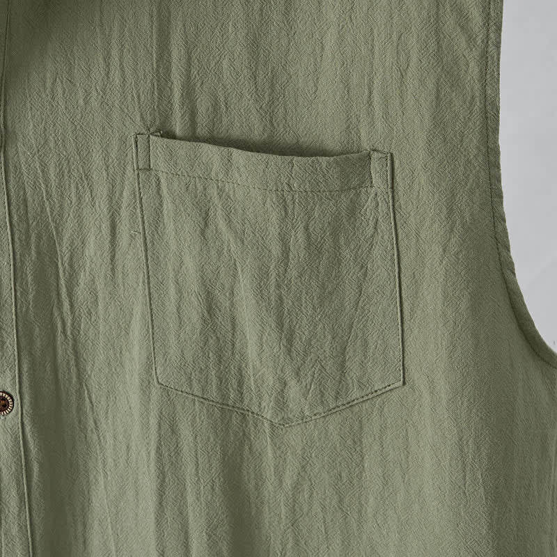 Buddha Stones Summer Casual Minimalist Button-Up Solid Men's Sleeveless Shirts - image 13
