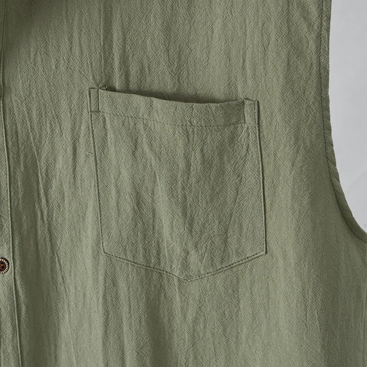 Buddha Stones Summer Casual Minimalist Button-Up Solid Men's Sleeveless Shirts - image 13