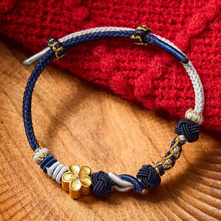 Buddha Stones Hand-Woven Multicolor Cord Chinese Knotting Peach Blossom Luck Couple Bracelet - Navy Blue(Wrist Circumference 15-18cm) - image 8