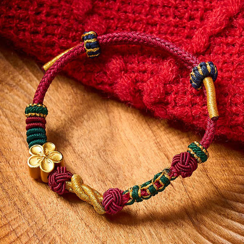 Buddha Stones Hand-Woven Multicolor Cord Chinese Knotting Peach Blossom Luck Couple Bracelet - Wine Red(Wrist Circumference 15-18cm) - image 0