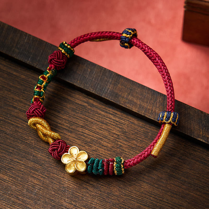 Buddha Stones Hand-Woven Multicolor Cord Chinese Knotting Peach Blossom Luck Couple Bracelet - image 2