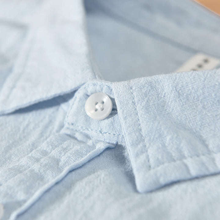 Buddha Stones Summer Casual Minimalist Button-Up Solid Cotton Linen Men's Short Sleeve Shirts With Pocket - image 11