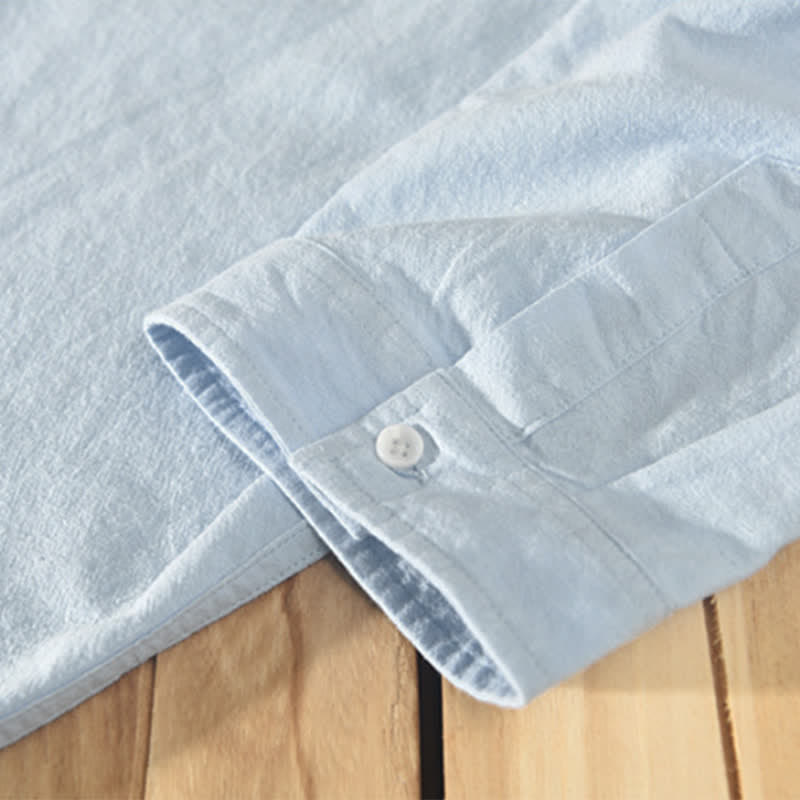 Buddha Stones Summer Casual Minimalist Button-Up Solid Cotton Linen Men's Short Sleeve Shirts With Pocket - image 13
