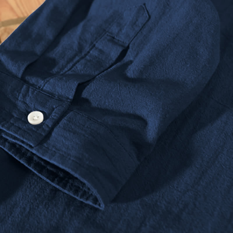 Buddha Stones Summer Casual Minimalist Button-Up Solid Cotton Linen Men's Short Sleeve Shirts With Pocket - image 16