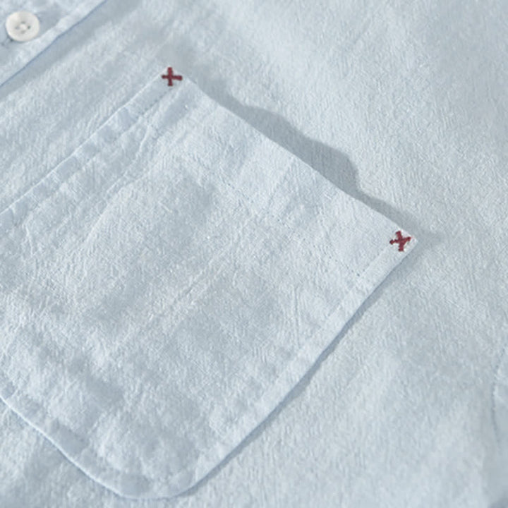 Buddha Stones Summer Casual Minimalist Button-Up Solid Cotton Linen Men's Short Sleeve Shirts With Pocket - image 12