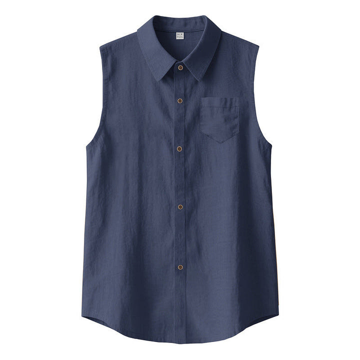 Buddha Stones Summer Casual Minimalist Button-Up Solid Men's Sleeveless Shirts - Navy - US/UK/AU44，EU54 (3XL) - image 0