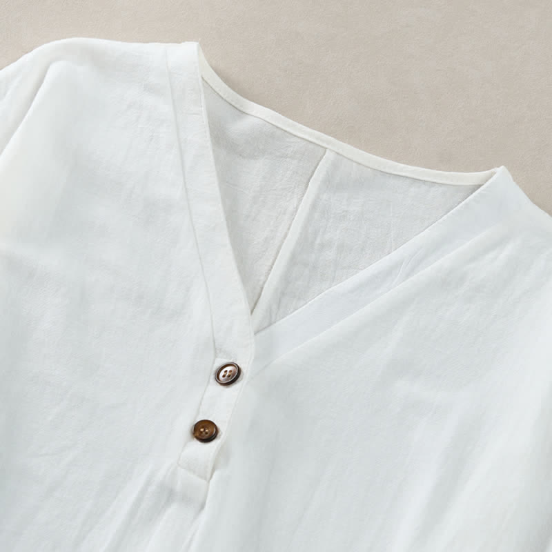 Buddha Stones Summer Casual Minimalist Button-Up Solid Women's Short Sleeve Dresses - image 3