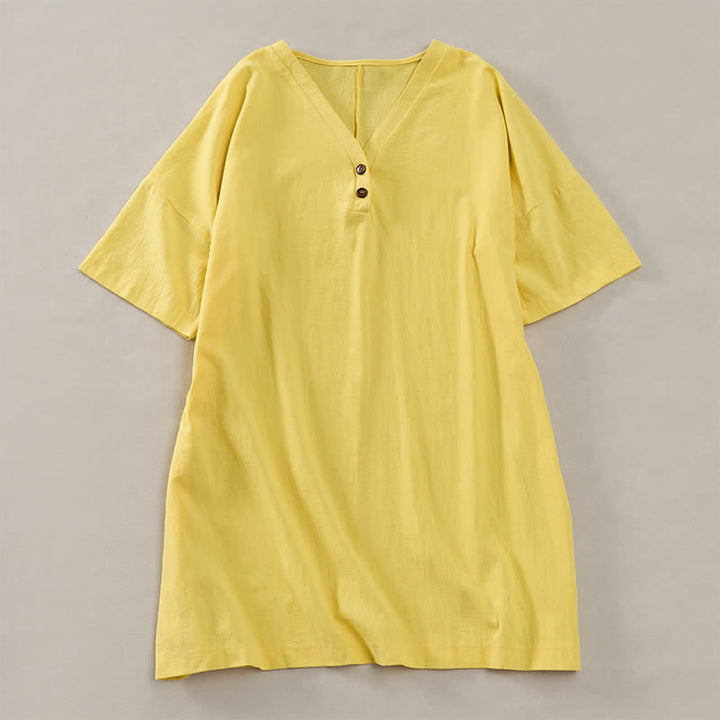 Buddha Stones Summer Casual Minimalist Button-Up Solid Women's Short Sleeve Dresses - LemonChiffon - US12，UK/AU16，EU44 (2XL) - image 7