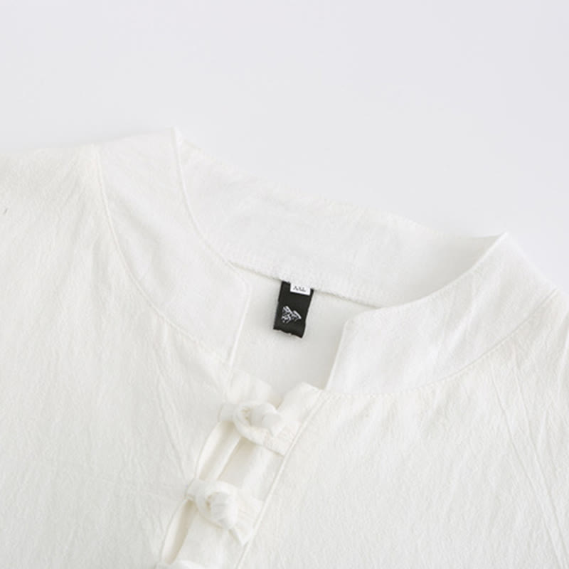Buddha Stones Summer Tang Style Vintage Frog Button Crane Men's Short Sleeve Shirts - image 4