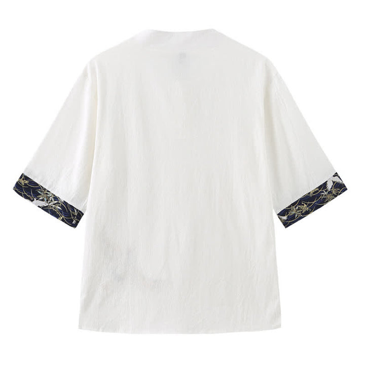 Buddha Stones Summer Tang Style Vintage Frog Button Crane Men's Short Sleeve Shirts - image 3