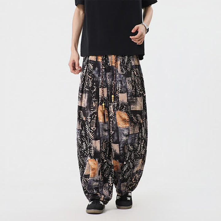 Buddha Stones Spring Summer Boho Casual Drawstring Abstract Long Pants Men's Harem Pants With Pocket - image 7