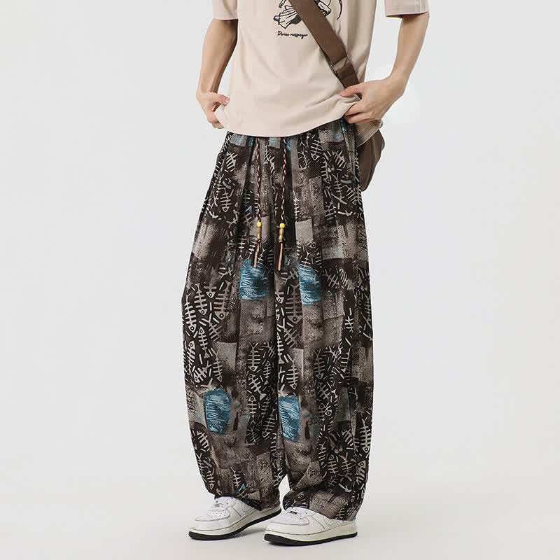Buddha Stones Spring Summer Boho Casual Drawstring Abstract Long Pants Men's Harem Pants With Pocket - image 2