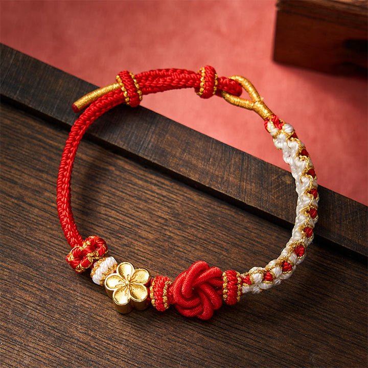 Buddha Stones Mandala Braided Rope Confidence Bracelet - Red - With Flower Accessory - image 0