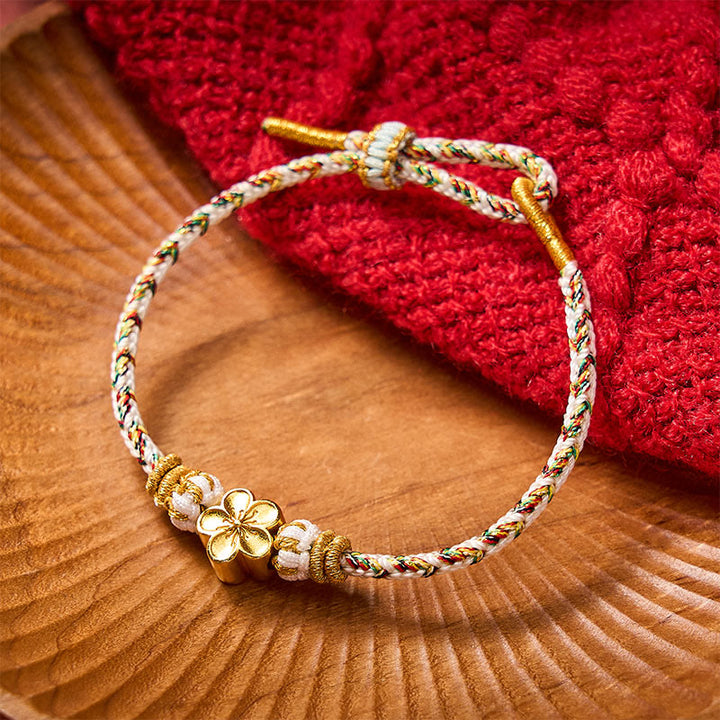 Buddha Stones White Braided Rope Flower knowledge Bracelet - White - With Golden Flower Accessory - image 7