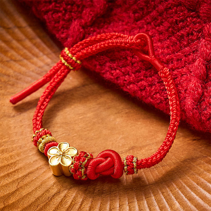 Buddha Stones Flower Braided Rope Knot Adjustable Bracelet - Red With Flower Accessory - image 7