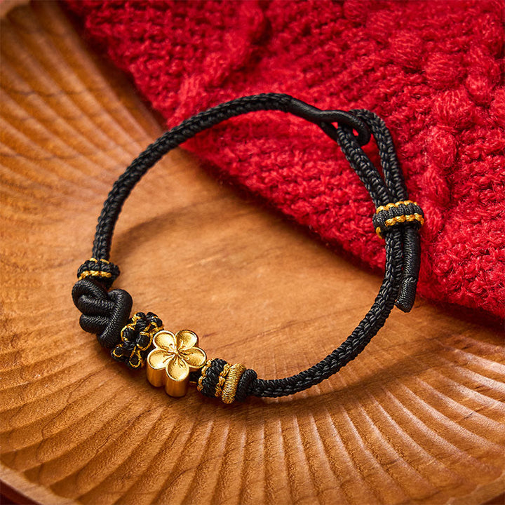 Buddha Stones Flower Braided Rope Knot Adjustable Bracelet - Black With Flower Accessory - image 12