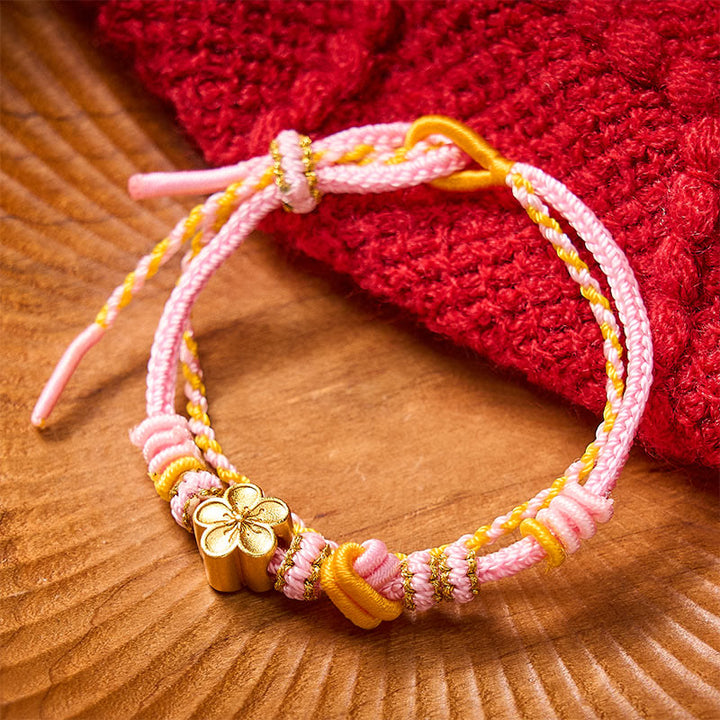 Buddha Stones Flower Braided Rope Knot Double Wrap Adjustable Bracelet - Pink With Flower Accessory - image 5