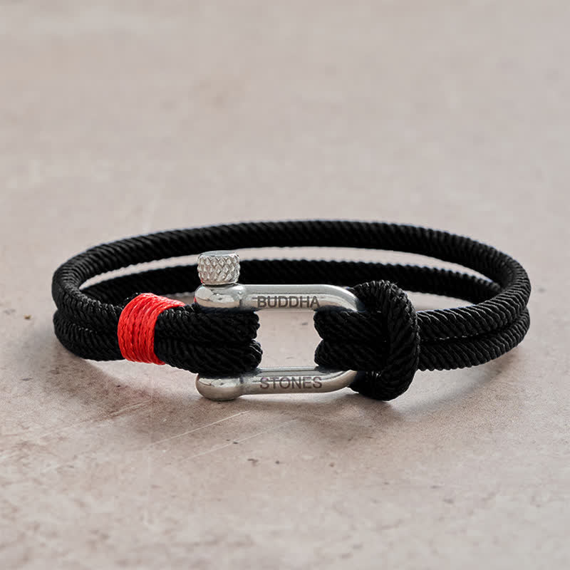 Buddha Stones Titanium Steel Shackle Stimulation Bracelet - Black Rope Silvery Buckle - Wrist Circumference:7.9–8.2 in (20–21 cm) - image 7