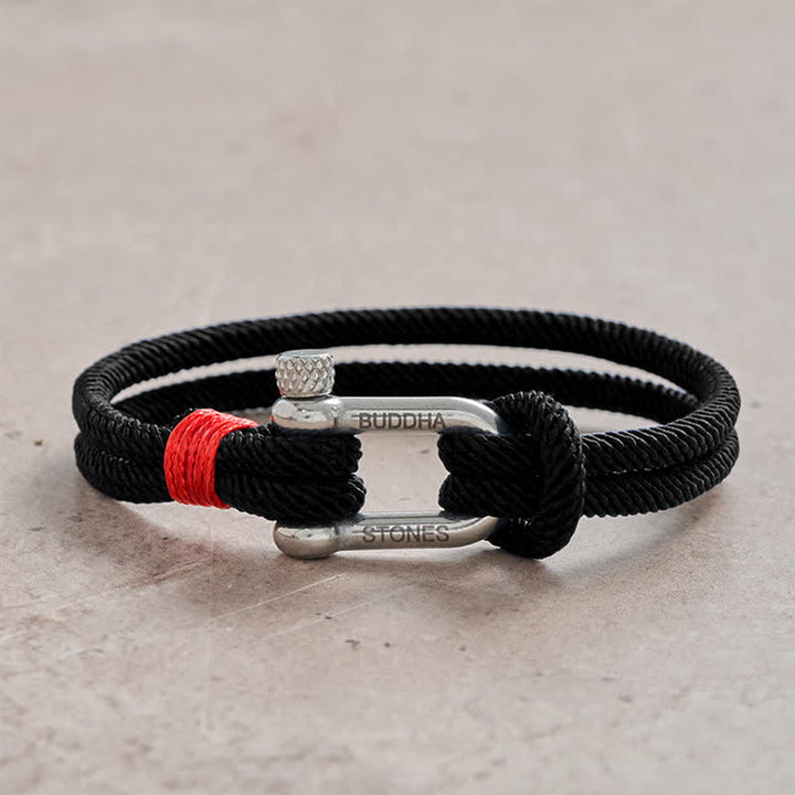 Buddha Stones Titanium Steel Shackle Stimulation Bracelet - Black Rope Silvery Buckle - Wrist Circumference:7.9–8.2 in (20–21 cm) - image 7
