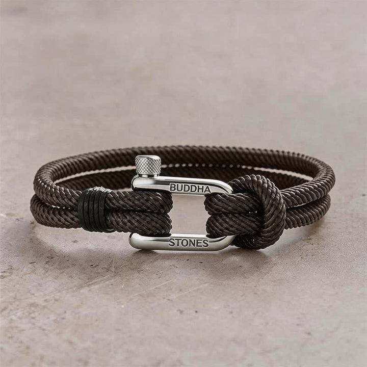 Buddha Stones Titanium Steel Shackle Rope Strengthen Bracelet - Brown Rope Silvery Buckle - Wrist Circumference:7.9–8.2 in (20–21 cm) - image 17