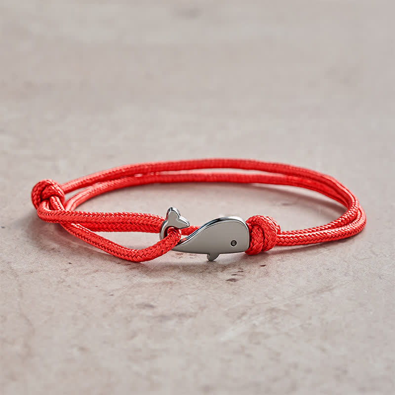 Buddha Stones Double Wrap Braided Rope Whale Connection Bracelet - Red - image 0