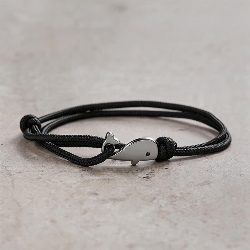 Buddha Stones Double Wrap Braided Rope Whale Connection Bracelet - Black - image 8