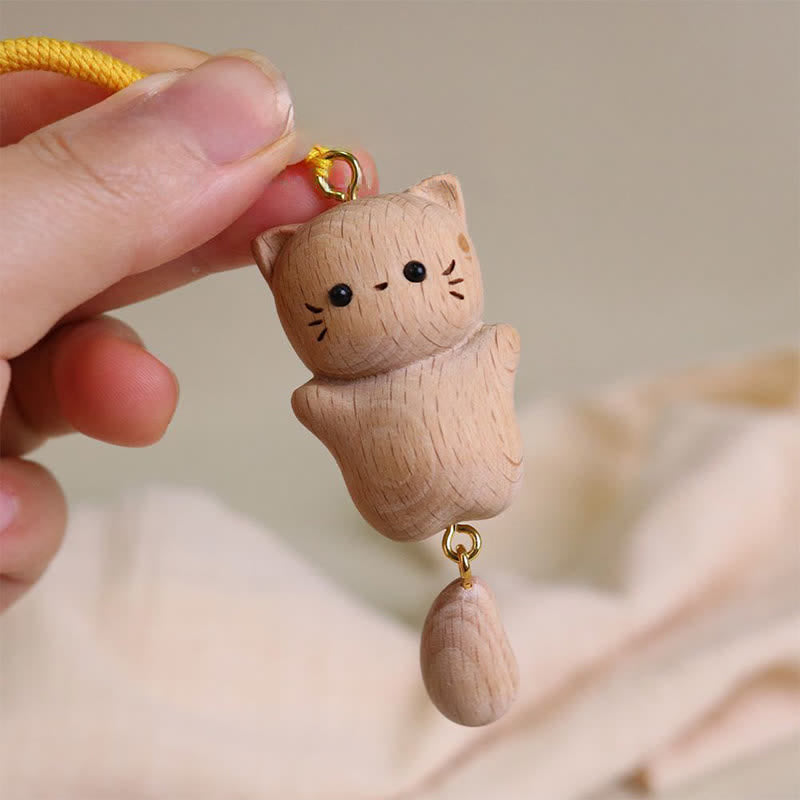 Buddha Stones Beech Wood Lucky Cat Handmade Tassel Keychains - image 13