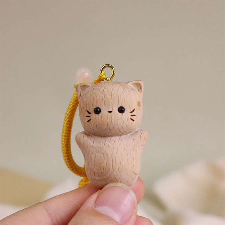 Buddha Stones Beech Wood Lucky Cat Handmade Tassel Keychains - image 7