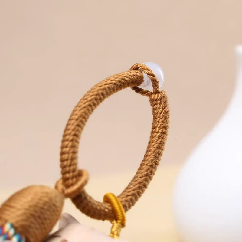 Buddha Stones Beech Wood Cat Peace Tassel Bag Charm Keychains - image 7