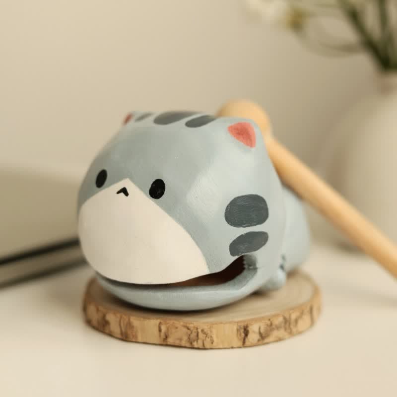 Buddha Stones Basswood Cat Strength Hand-Carved Cute Animal Decor - image 1