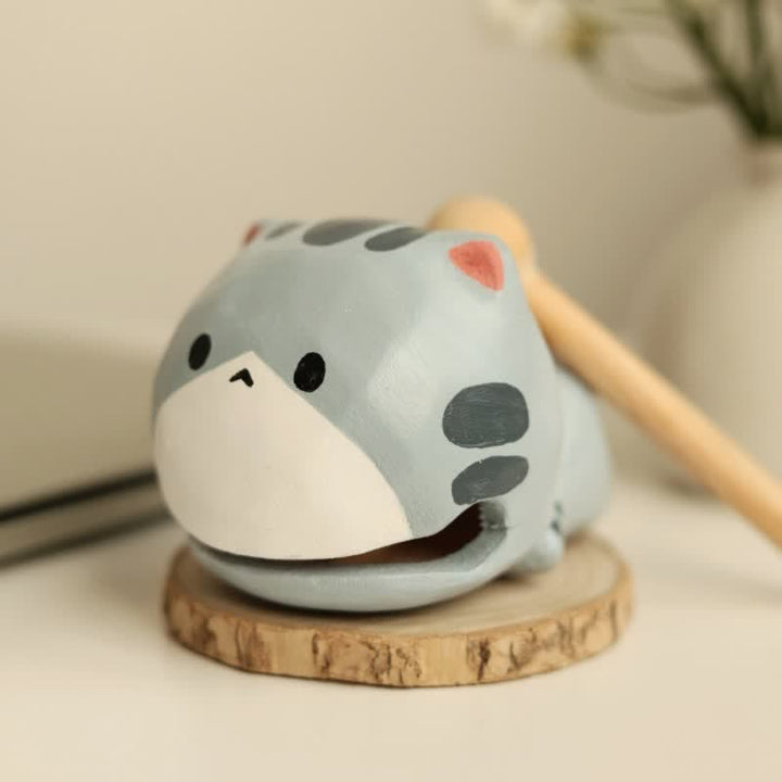 Buddha Stones Basswood Cat Strength Hand-Carved Cute Animal Decor - image 1